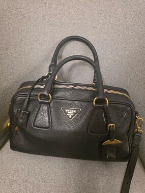 Prada Black Leather Satchel with Gold Hardware
